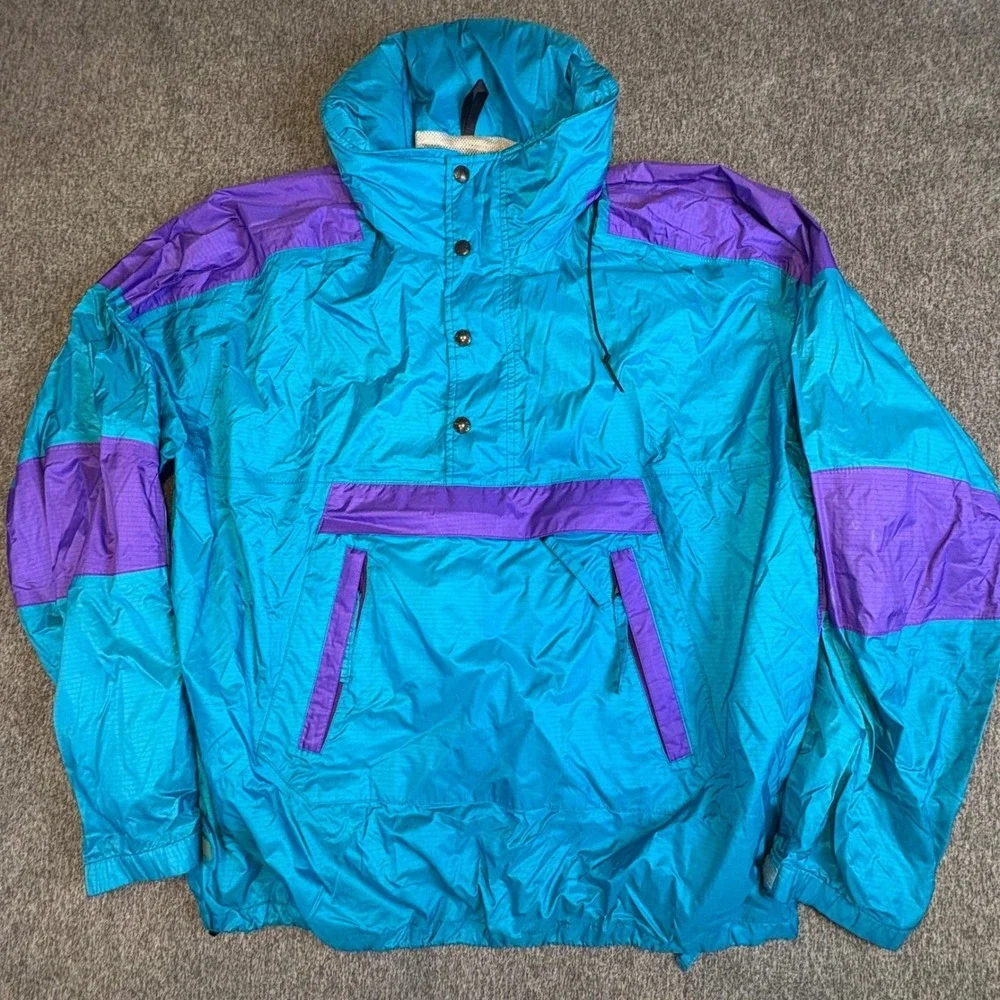 VTG The North Face Anorak Jacket 90s Mens XL Teal Purple ColorBlock Windbreaker‎